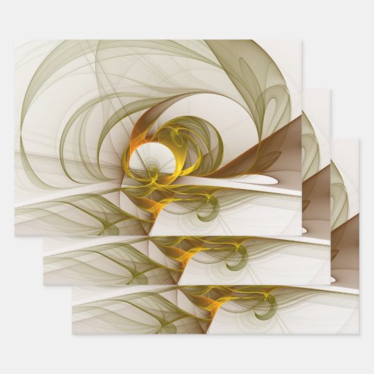 Moderne Abstracte Edelmetaalkleuren Fractal Inpakpapier Vel (Set)