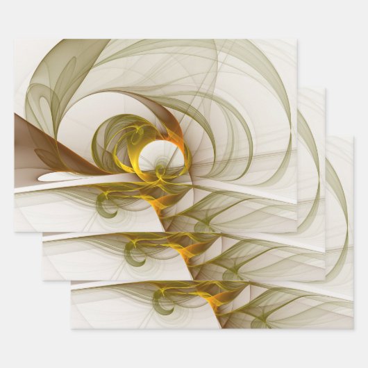 Moderne Abstracte edelmetaalkleuren Fractal Inpakpapier Vel (Set)