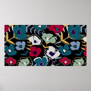 Moderne abstracte, eenvoudige bloemen en bladeren poster