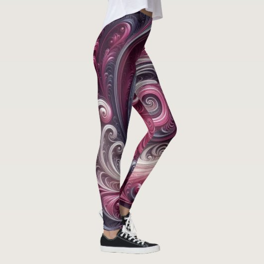 Moderne Abstracte Eenvoudige Draaiende Roze en Paa Leggings (Rechts)