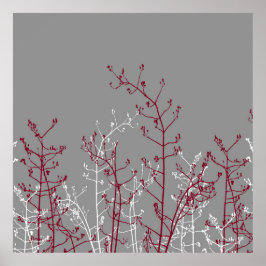 Moderne Abstracte Elegant Burgundy Flowers op grij Poster