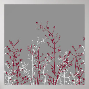 Moderne Abstracte Elegant Burgundy Flowers op grij Poster