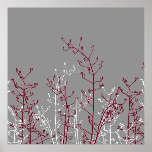 Moderne Abstracte Elegant Burgundy Flowers op grij Poster (Voorkant)