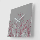 Moderne Abstracte Elegant Burgundy Flowers op grij Vierkante Klok (Hoek)