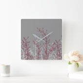 Moderne Abstracte Elegant Burgundy Flowers op grij Vierkante Klok (Huis)