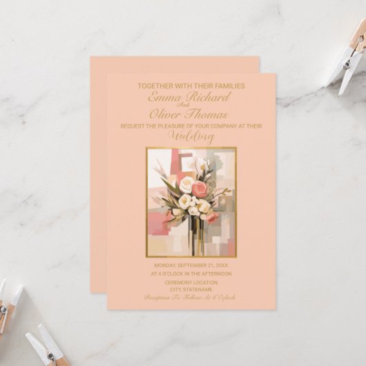 Moderne Abstracte Elegante Huwelijksuitnodiging Kaart (Voorkant / Achterkant in situ)