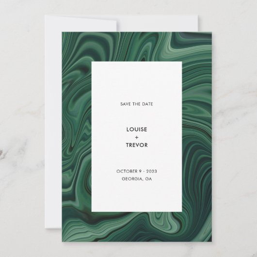 Moderne Abstracte Emerald Green Agaat bruiloft Save The Date (Voorkant)