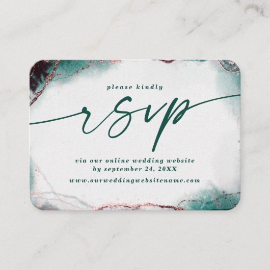Moderne Abstracte Emerald Wedding Website RSVP Informatiekaartje (Voorkant)