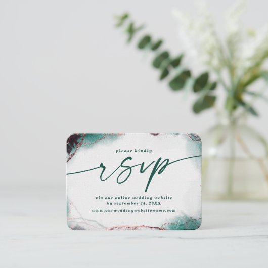 Moderne Abstracte Emerald Wedding Website RSVP Informatiekaartje (Staand voorkant)