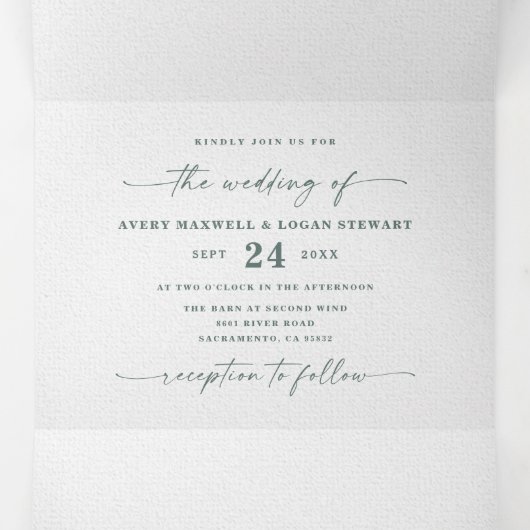 Moderne Abstracte Eucalyptus Green Budget Huwelijk Drieluik Uitnodiging (Binnenkant midden)