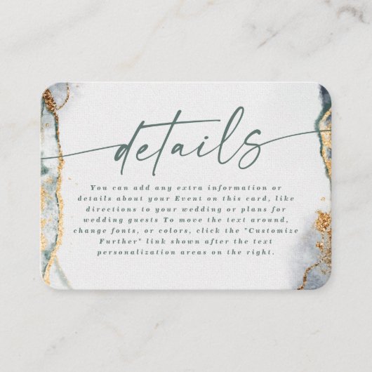 Moderne Abstracte Eucalyptus Green Wedding Details Informatiekaartje (Voorkant)