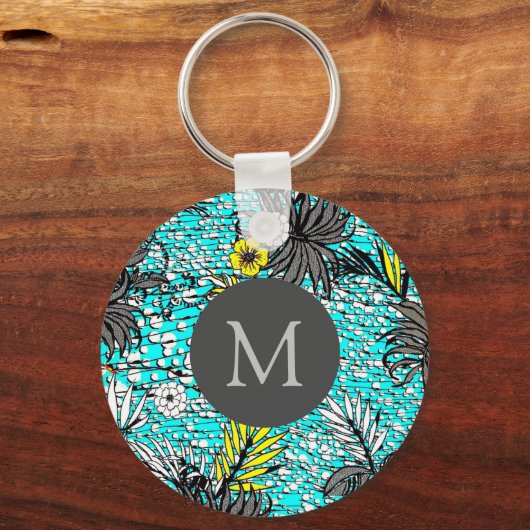 Moderne Abstracte exotische tekenmonogram Sleutelhanger (Achterkant)