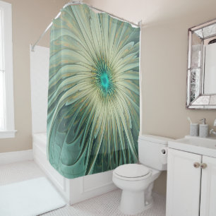 Moderne Abstracte Fantasy Flower Turquoise Wheat Douchegordijn
