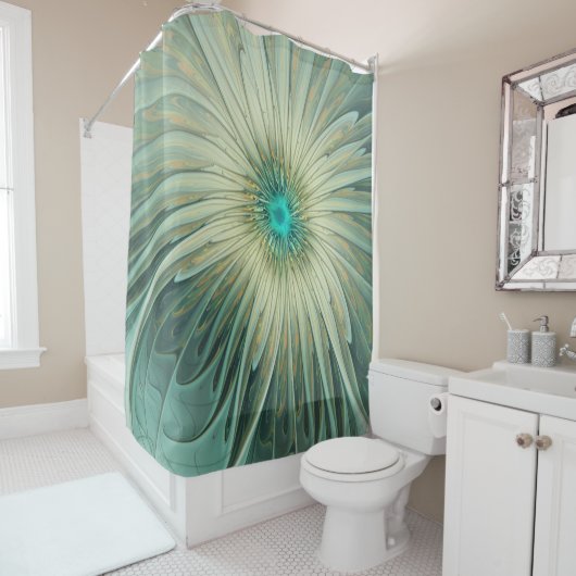 Moderne Abstracte Fantasy Flower Turquoise Wheat Douchegordijn (In situ)