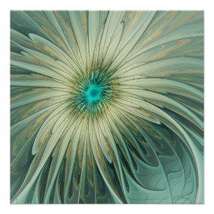 Moderne Abstracte Fantasy Flower Turquoise Wheat Perfect Poster