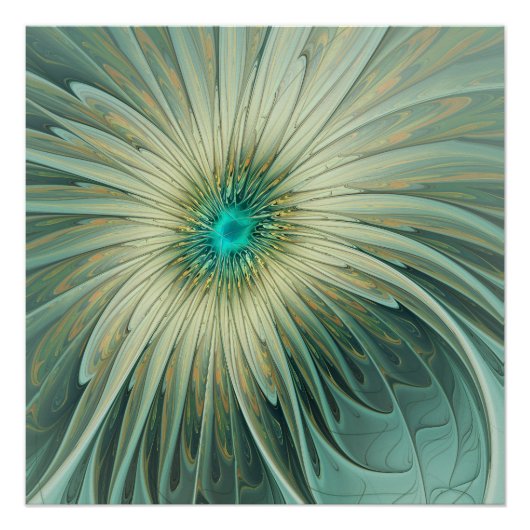 Moderne Abstracte Fantasy Flower Turquoise Wheat Perfect Poster (Voorkant)
