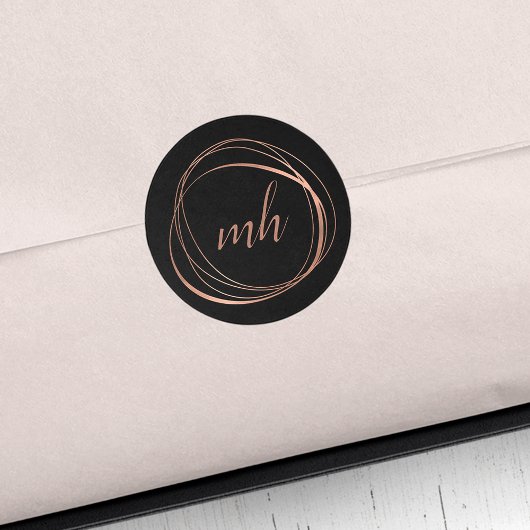 Moderne Abstracte Faux Roos Gold Monogram Logo Ronde Sticker