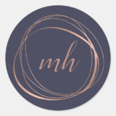 Moderne Abstracte Faux Roos Gold Monogram Logo Ronde Sticker (Voorkant)