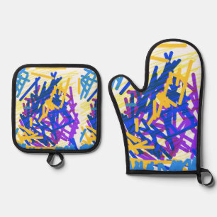Moderne Abstracte feestelijke verfsplash Ovenwant & Pannenlap Set