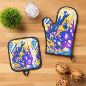 Moderne Abstracte feestelijke verfsplash Ovenwant & Pannenlap Set (Top down)