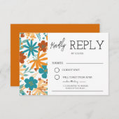 Moderne Abstracte felle wilde bloem bruiloft RSVP Informatiekaartje (Voorkant / Achterkant)