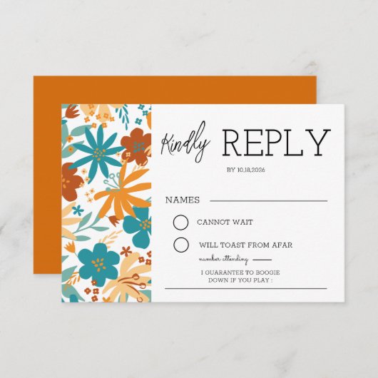 Moderne Abstracte felle wilde bloem bruiloft RSVP Informatiekaartje (Voorkant / Achterkant)