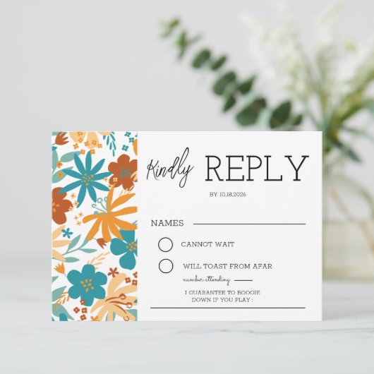 Moderne Abstracte felle wilde bloem bruiloft RSVP Informatiekaartje (Staand voorkant)