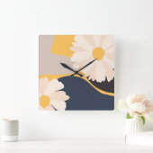 Moderne Abstracte Floral Geel Vierkante Klok (Huis)