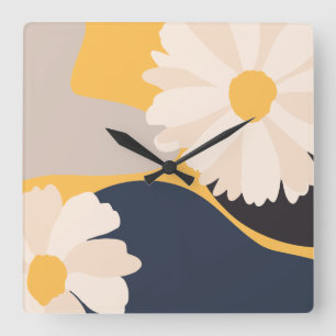 Moderne Abstracte Floral Geel Vierkante Klok