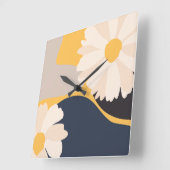 Moderne Abstracte Floral Geel Vierkante Klok (Hoek)
