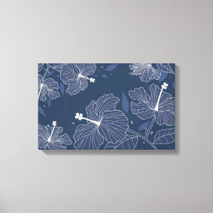 Moderne Abstracte Floral in Navy Blue Canvas Afdruk