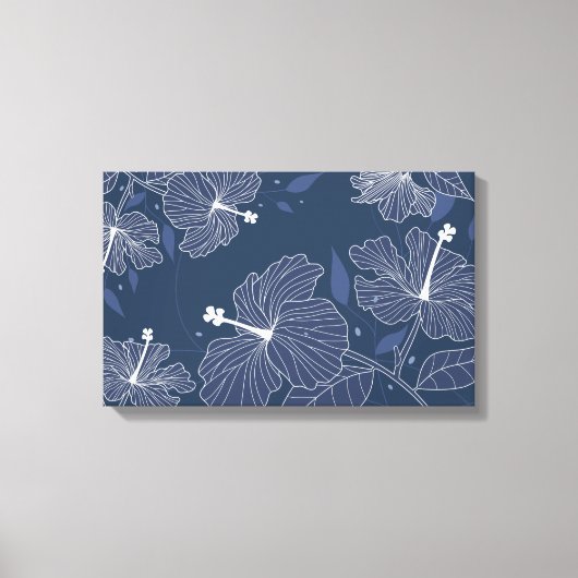 Moderne Abstracte Floral in Navy Blue Canvas Afdruk (Voorkant)