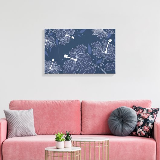 Moderne Abstracte Floral in Navy Blue Canvas Afdruk (Insitu (Woonkamer))