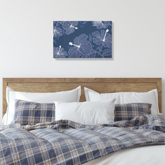 Moderne Abstracte Floral in Navy Blue Canvas Afdruk (Insitu (Slaapkamer))