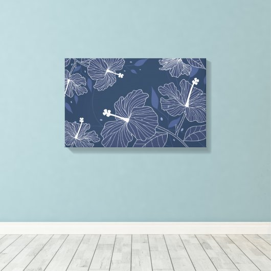 Moderne Abstracte Floral in Navy Blue Canvas Afdruk (Insitu (Houten vloer))