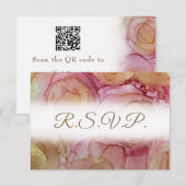 Moderne Abstracte Floral QR Code Wedding RSVP Kaar Kaartje (Voorkant / Achterkant)
