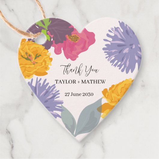 Moderne Abstracte Floral Wedding Couple Names Bedankjes Labels (Voorkant)