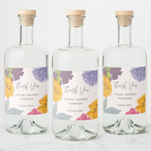 Moderne Abstracte Floral Wedding Couple Names Likeurfles Etiket (Flessen)