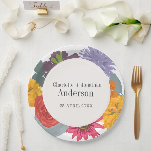 Moderne Abstracte Floral Wedding Couple Names Papieren Bordje (Huwelijk)