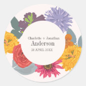 Moderne Abstracte Floral Wedding Couple Names Ronde Sticker (Voorkant)