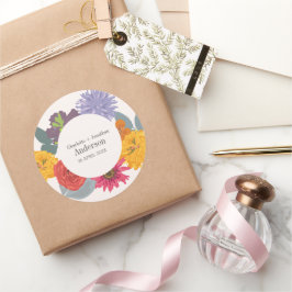 Moderne Abstracte Floral Wedding Couple Names Ronde Sticker