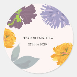 Moderne Abstracte Floral Wedding Couple Names Ronde Sticker