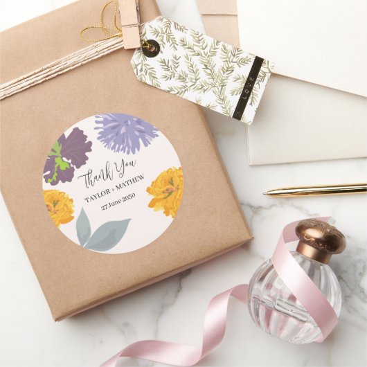 Moderne Abstracte Floral Wedding Couple Names Ronde Sticker (Geschenken)