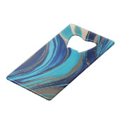 Moderne Abstracte Flow Art- Blauw en Goud- Creditkaart Flessenopener (Voorkant Gekanteld)