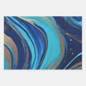 Moderne Abstracte Flow Art- Blauw en Goud Inpakpapier Vel (Voorkant 2)