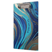 Moderne Abstracte Flow Art- Blauw en Goud- Klembord (Links)