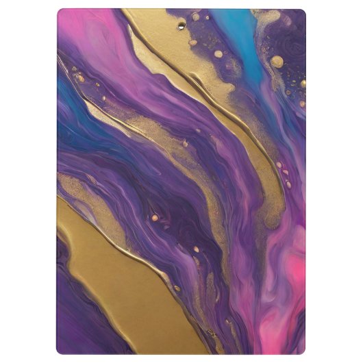 Moderne Abstracte Flow Art- Blauw en Goud- Klembord (Achterkant)