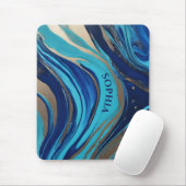 Moderne Abstracte Flow Art- Blauw en Goud- Muismat (Met muis)