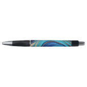 Moderne Abstracte Flow Art- Blauw en Goud- Pen (Voorkant)