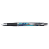 Moderne Abstracte Flow Art- Blauw en Goud- Pen (Achterkant)